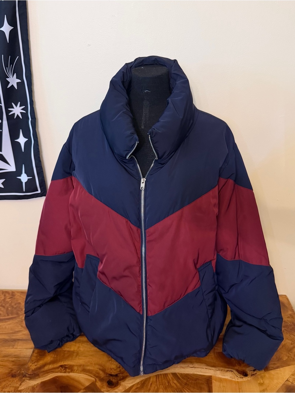 Puffer Coat Full Zip Striped Chevron Divided by H&M Large